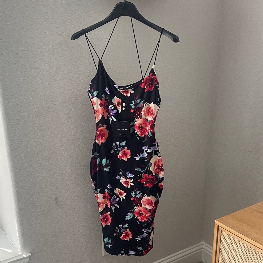 JLUXLABEL Black Floral Mini Dress